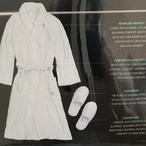 OVENTE Bathrobe & Slipper Set, Soft & Absorbent Robe,  Unisex Spa,  Fleece - Picture 4 of 8